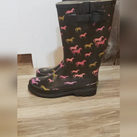 Horse Rain Boots Western Chief Tall HorsePattern Size Women 7 Equestrian Cowgirl - Picture 3 of 4